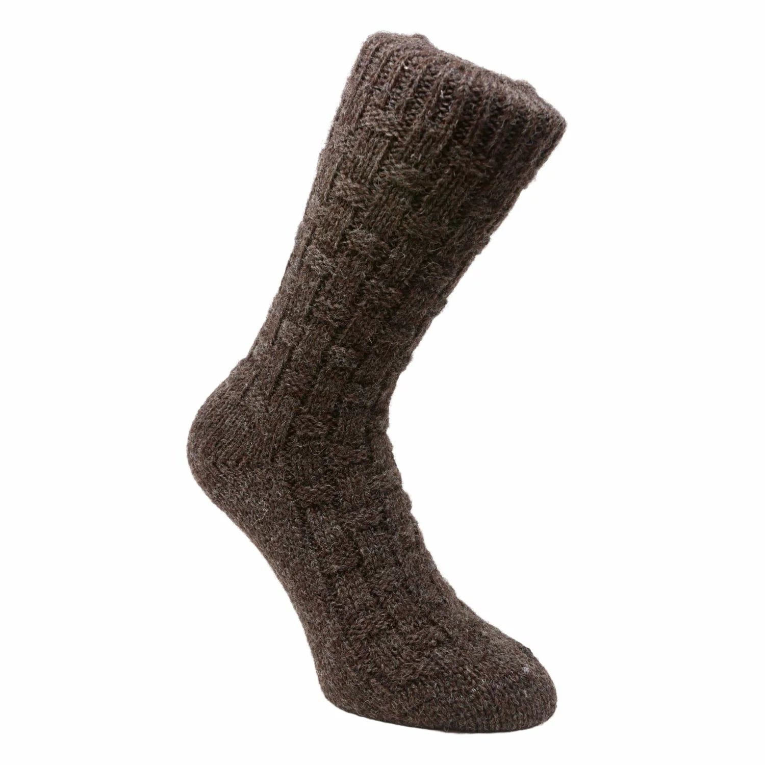 Donegal Socks | 100% Aran | Peat Square Weave